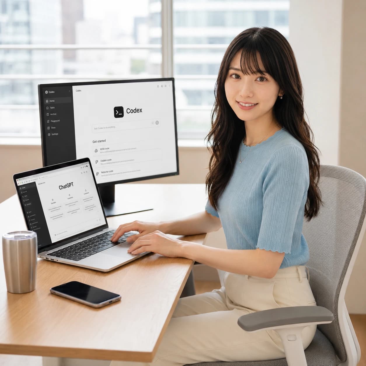 CodexとChatGPTを表示したPCの前で作業する人物のイメージ